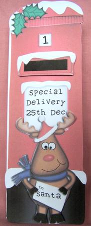 Xmas Rudolph Postbox Shaped Card N 3D Decoupage by Kris Smart