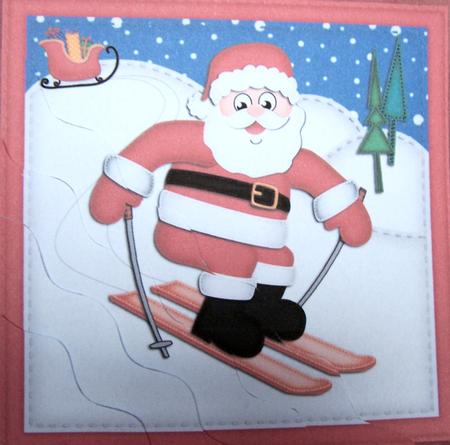 Xmas Skiing Santa Wavy Corner Side Stacker Topper by Kris Smart