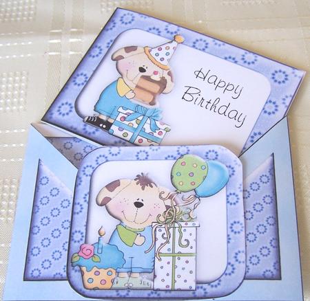 Card Criss Cross Pocket Boy Birthday Puppies by Kris Smart