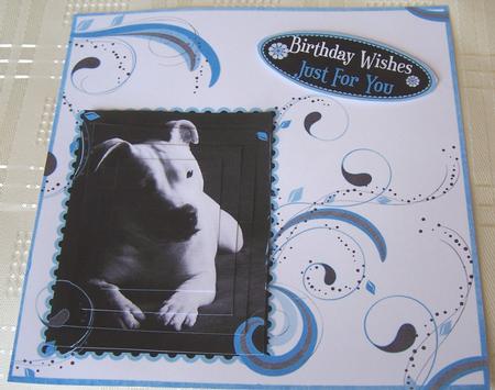Staffordshire Bull Terrier in Mono on Blue Swirls 2 Pyramid by Kris Smart
