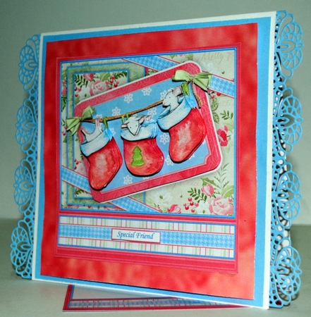 3 CHRISTMAS MICE IN STOCKINGS 7.5 Decoupage & Insert Card Kit by Kristina Norbat