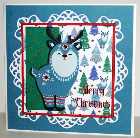 Christmas Reindeer, 7x7 quick card, 3d decoupage by Kristina Norbat