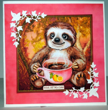 SLOTH MY CUP OF TEA 7.5 Decoupage Card Kit Various Occasions by Kristina Norbat