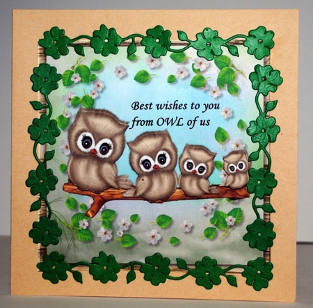 Cute Owls Best Wishes Quick card by Kristina Norbat