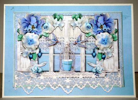Beautiful Window  Roses  & Birdcage A5 Card by Kristina Norbat