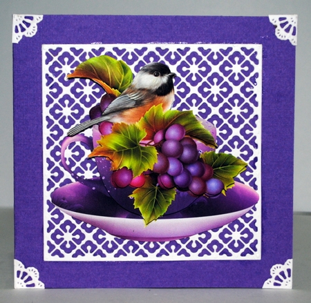 Floral Teacup & Saucer Decoupage Sheet - Bird & Purple Grapes by Kristina Norbat