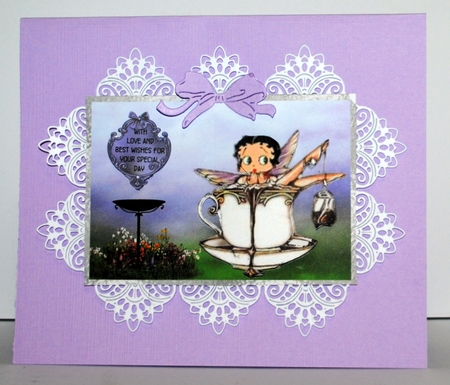 Betty in a Teacup - 7x5 inch card front with decoupage by Kristina Norbat