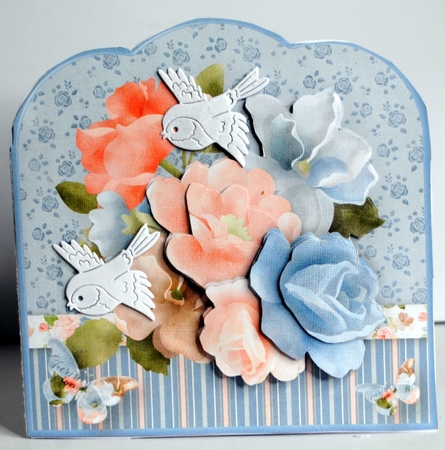 Blue and Peach Flowers - Scallop Top Card Mini Kit by Kristina Norbat