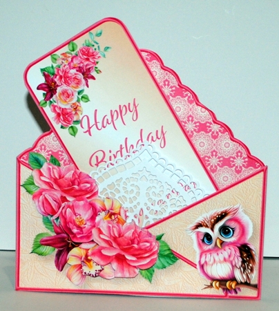 Pink Owl - Stand-up Envelope Card Mini Kit by Kristina Norbat