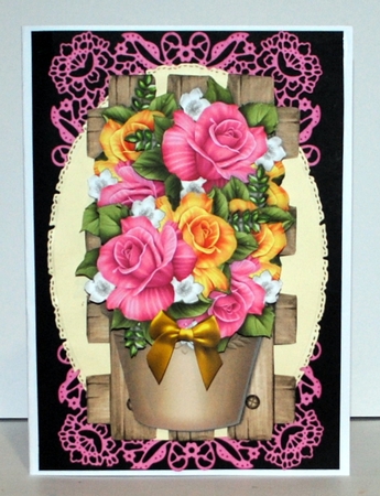 Flowerpot Spring Roses On Wooden Trellis Mini Kit by Kristina Norbat