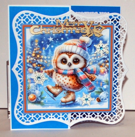 Ice skating owl 7x7, sentiment tiles and decoupage by Kristina Norbat