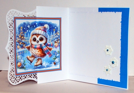 Ice skating owl 7x7, sentiment tiles and decoupage by Kristina Norbat