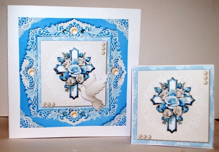 Sympathy Cross Roses In  Blue & Silver by Kristina Norbat