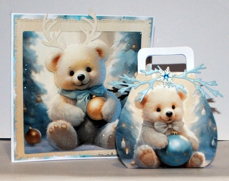Cute Christmas Teddy with Gift In Blue - Mix 1  by Kristina Norbat
