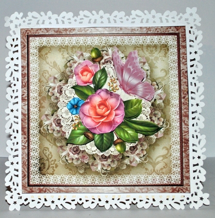 Camelia and Lace7x7 Card with Decoupage by Kristina Norbat