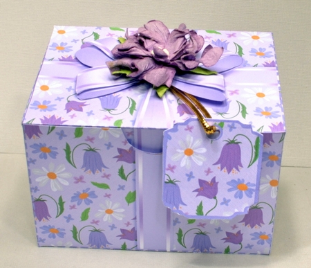 Gift Box Purple & Blue Floral with Bow Decoupage by Kristina Norbat