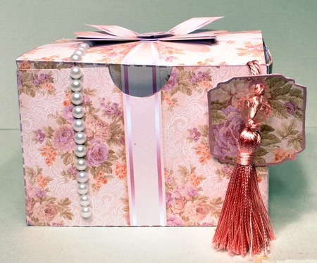 Gift Box Vintage Lilac Roses with Bow Decoupage by Kristina Norbat
