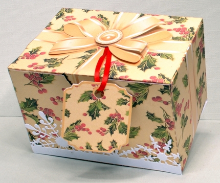 Gift Box Christmas Holly Background with Bow Decoupage by Kristina Norbat