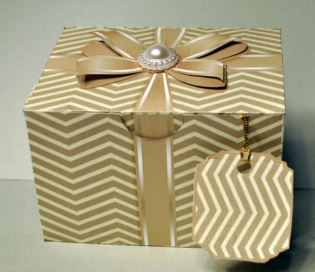 Gift Box Taupe & Cream Zig Zag Pattern with Bow Decoupage by Kristina Norbat