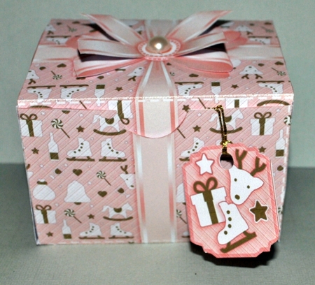 Gift Box Pink Christmas Pattern with Bow Decoupage by Kristina Norbat