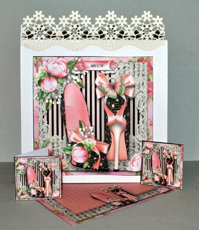 Beautiful Pink And Black Shoes Card Front Kit by Kristina Norbat