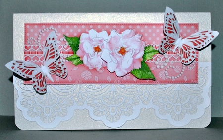 Large DL A Touch of Elegance Pretty Roses & Butterflies Quick Card Front with insert by Kristina Norbat