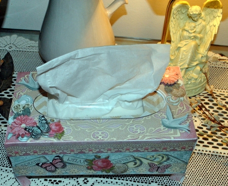Shabby Chic Duck Egg Blue & Pink Family Size Tissue Box Cover. by Kristina Norbat