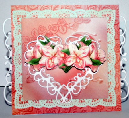 Gorgeous Pink Orchids & Lace Heart by Kristina Norbat