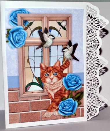 Art Deco Window Cat, birds & roses by Kristina Norbat