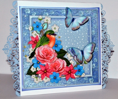 Beautiful Bird and flowers card Topper by Kristina Norbat