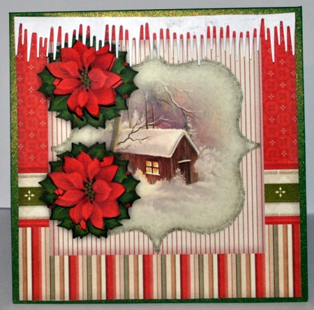 Christmas Cabin & Poinsettias Quick card by Kristina Norbat