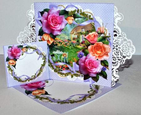 8x8 thatched cottage with roses in ribbon frame mini kit by Kristina Norbat