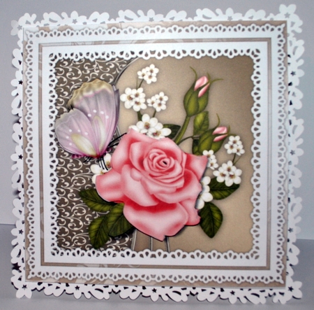 Pink Roses In Lace Frame by Kristina Norbat