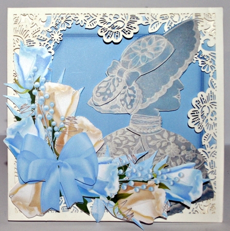 Rose Bud and Bow Pale Blue Vignette by Kristina Norbat