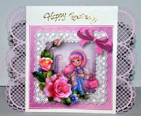 An Afternoons Shopping Decoupage Card Front by Kristina Norbat