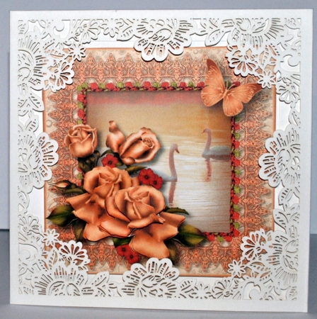 Swans on Golden Pond Decoupage Card Front by Kristina Norbat