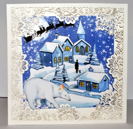 Stunning Polar bear and little robin scene 7 x 7 card front by Kristina Norbat