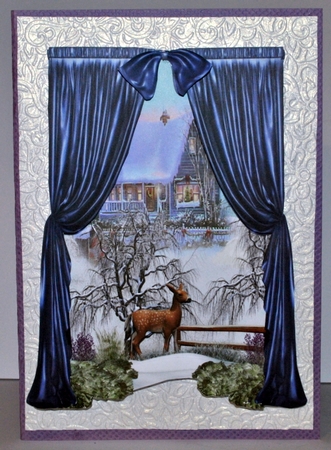 Winter cottage and Fawn behind blue curtains mini kit 3 sheets by Kristina Norbat