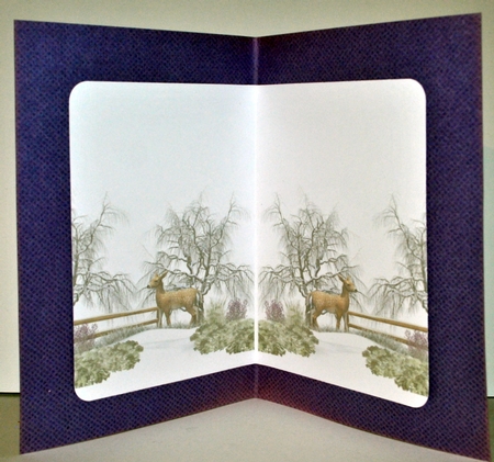 Winter cottage and Fawn behind blue curtains mini kit 3 sheets by Kristina Norbat