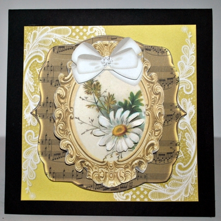 two pretty ornate gold frame toppers with white daisies & bow by Kristina Norbat