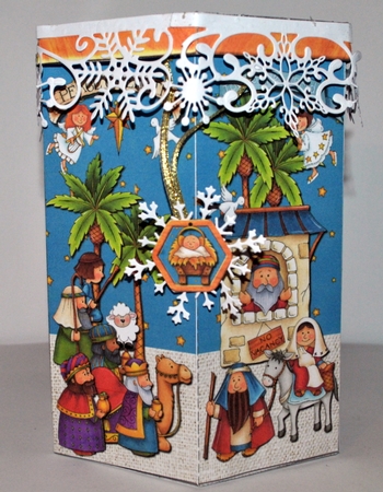 GORGEOUS TALL HEXAGONAL DECOUPAGE BOX - NO ROOM CHRISTMAS by Kristina Norbat
