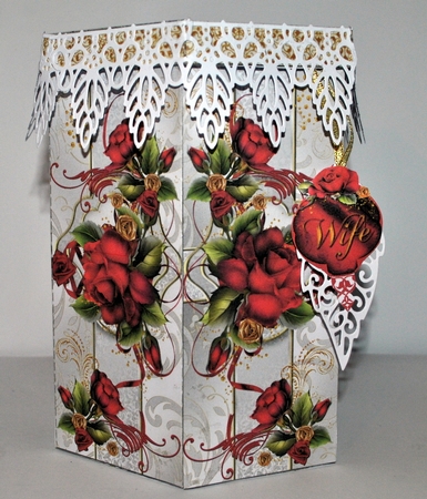 GORGEOUS TALL HEXAGONAL DECOUPAGE BOX - DRAMA ROSES by Kristina Norbat