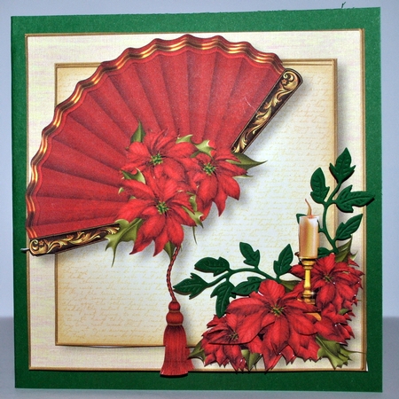 The Christmas Fan - Red Poinsettias 8x8 by Kristina Norbat