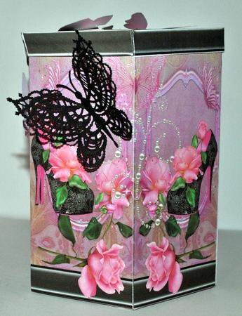 GORGEOUS TALL HEXAGONAL DECOUPAGE BOX - SUGAR BABY by Kristina Norbat