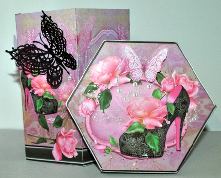 GORGEOUS TALL HEXAGONAL DECOUPAGE BOX - SUGAR BABY by Kristina Norbat