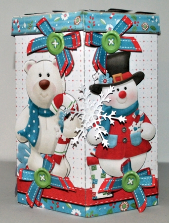 GORGEOUS TALL HEXAGONAL DECOUPAGE BOX - SNOW BUDDIES by Kristina Norbat
