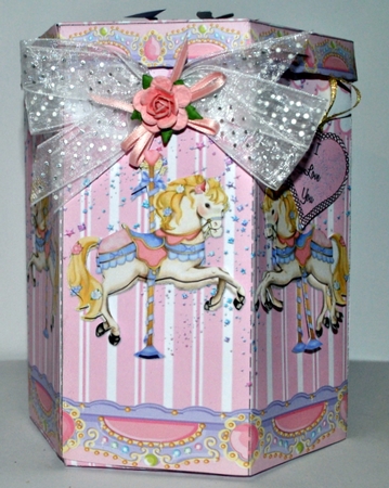 GORGEOUS TALL HEXAGONAL DECOUPAGE BOX - CAROUSEL by Kristina Norbat