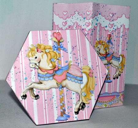 GORGEOUS TALL HEXAGONAL DECOUPAGE BOX - CAROUSEL by Kristina Norbat
