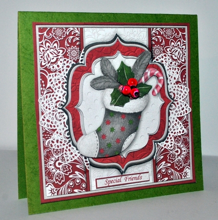 CHRISTMAS STOCKING PLUM & SILVER 7.5 Decoupage & Insert Quick Card by Kristina Norbat