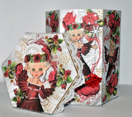 GORGEOUS TALL HEXAGONAL DECOUPAGE BOX -  WINTER FAIRY by Kristina Norbat